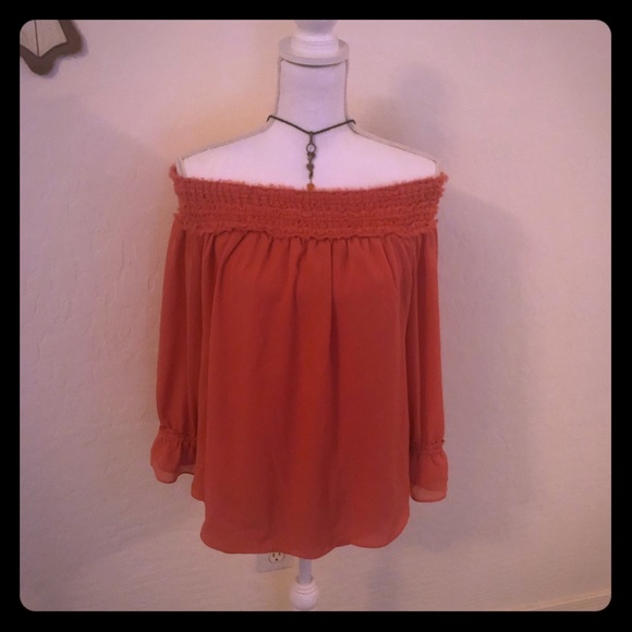 White House Black Market Tops - White House Black Market Coral Off Shoulder Top L